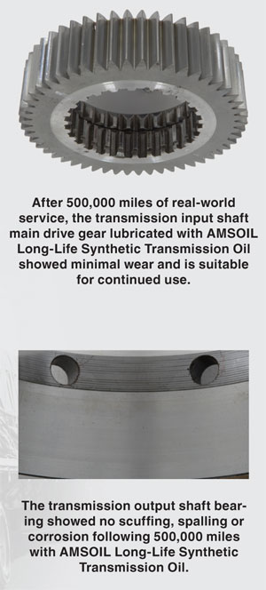 AMSOIL SAE 50 Long-Life Synthetic Transmission Oil Shows Minimal Wear AMSOIL SAE 50 Long-Life Synthetic Transmission Oil Shows Minimal Wear